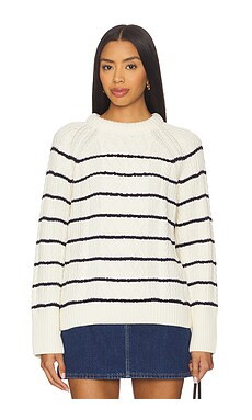 La Ligne Striped Cable Sweater in Cream & Navy from Revolve.com | Revolve Clothing (Global)