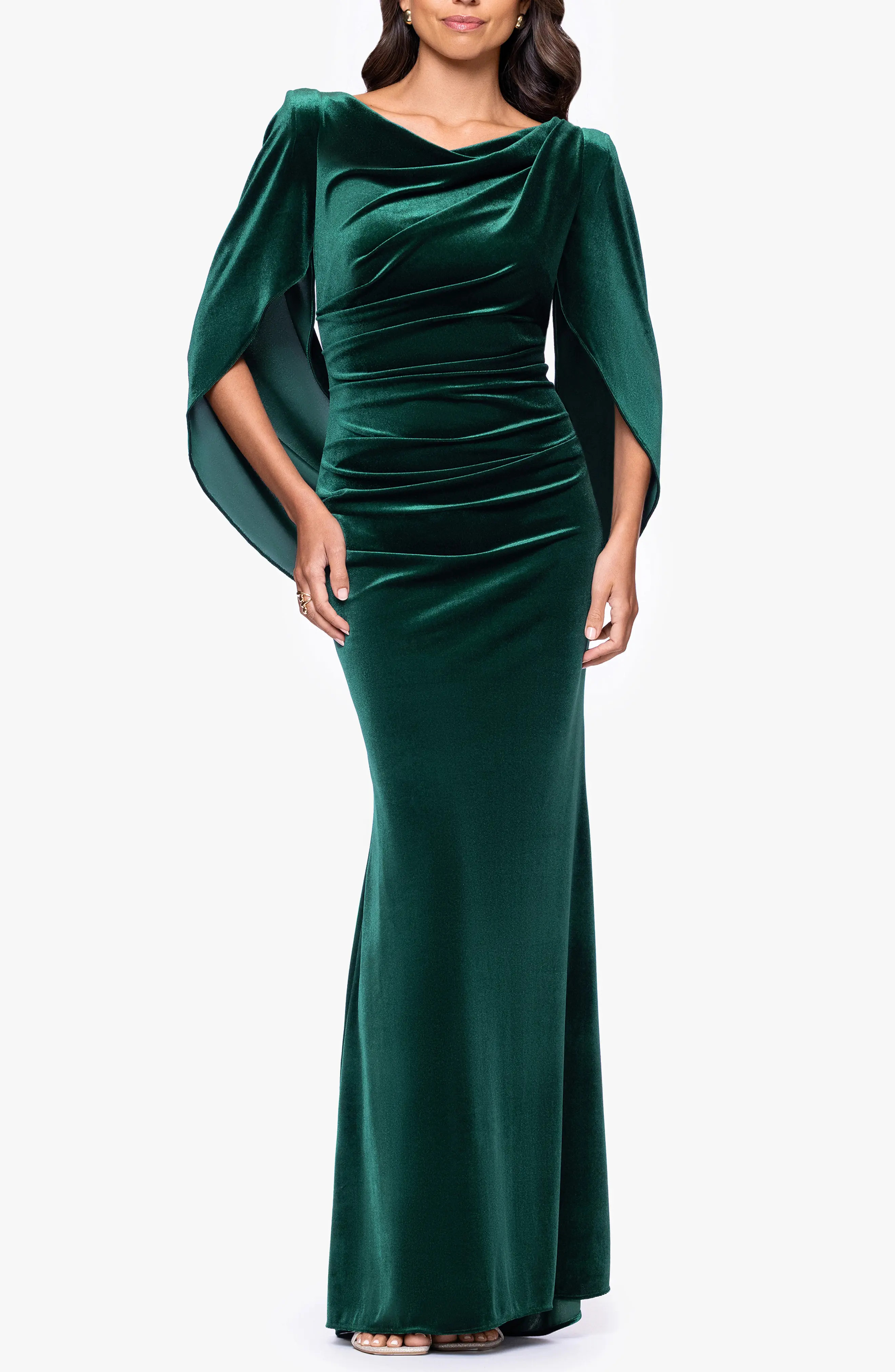 Betsy & Adam Drape Back Velvet Gown in Hunter at Nordstrom, Size 16 | Nordstrom
