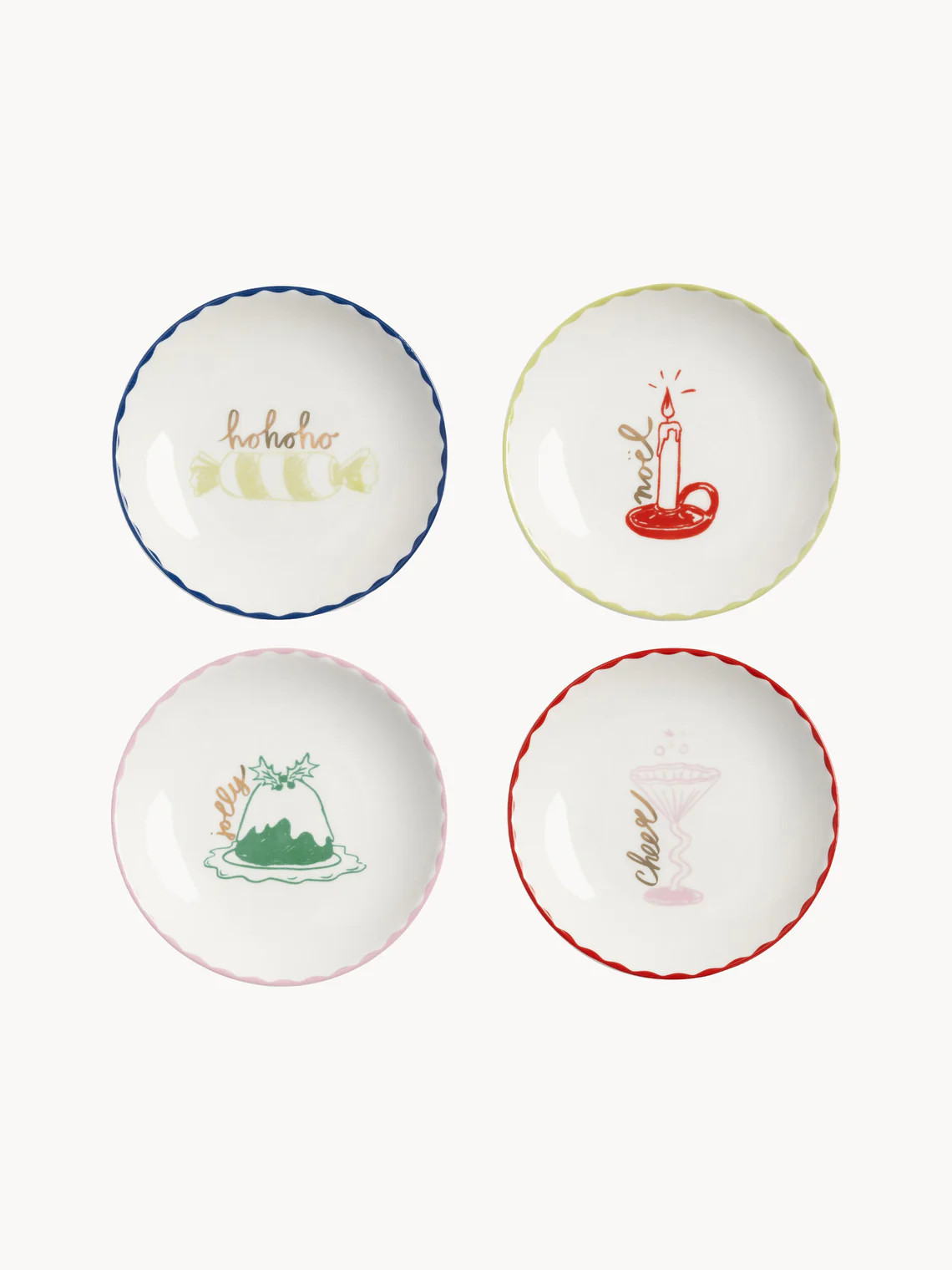 Handbemalte Kuchenteller Bliss mit weihnachtlichem Design, 4er-Set | Westwing EU