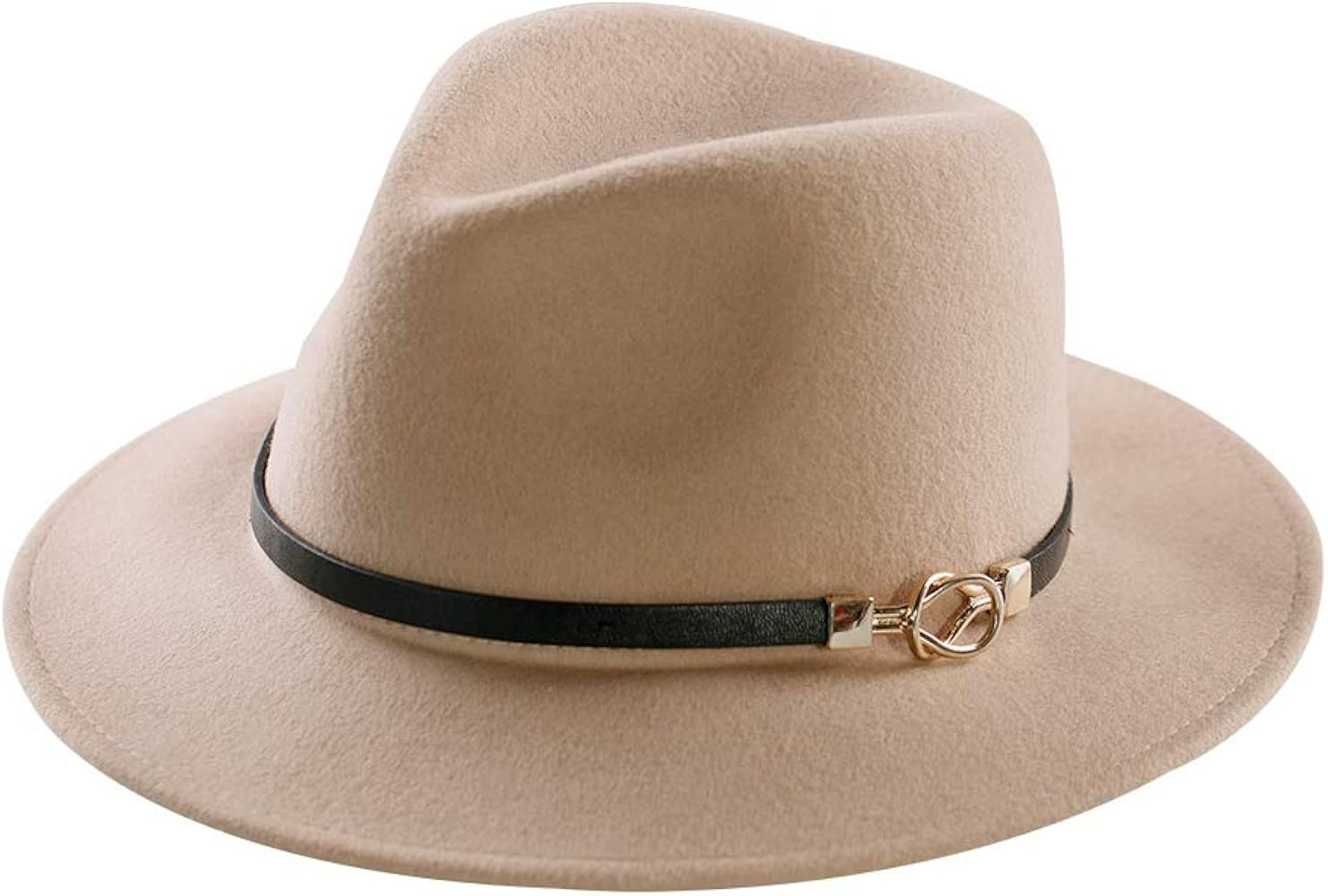 Womens Fedora Hat 100% Wool Wide Brim Felt Panama Sun Hats Vintage Trilby Cap with Buckle | Amazon (US)