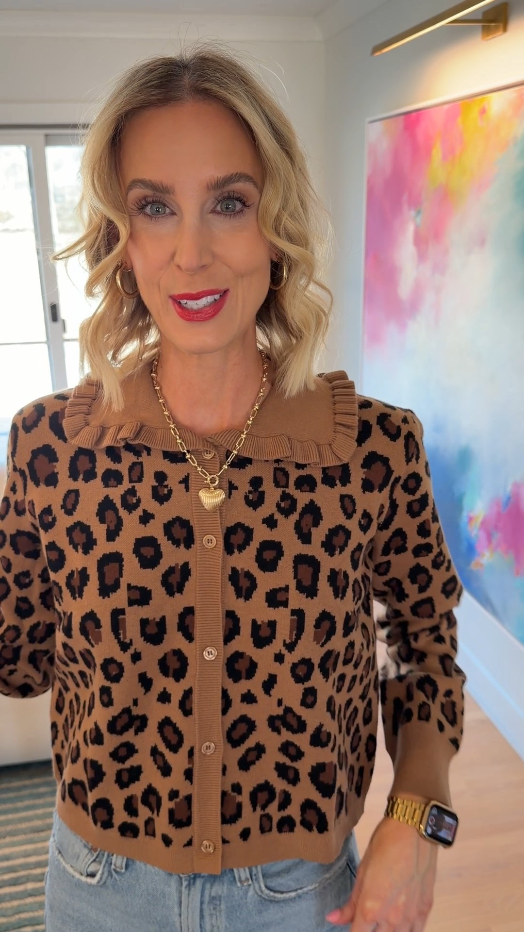 @amazon ruffle collar leopard cardigan! So cute! Wearing my true size  