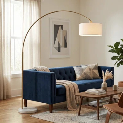 Beaufain Arch Gold Brass Floor Lamp with Faux Linen Shade | Wayfair North America