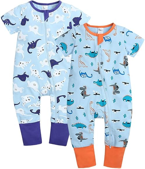 BeiVSlley Baby Boy Girl's 2 Pack Summer Short Sleeve Rompers Infant Cotton Coveralls Toddler Zip ... | Amazon (US)