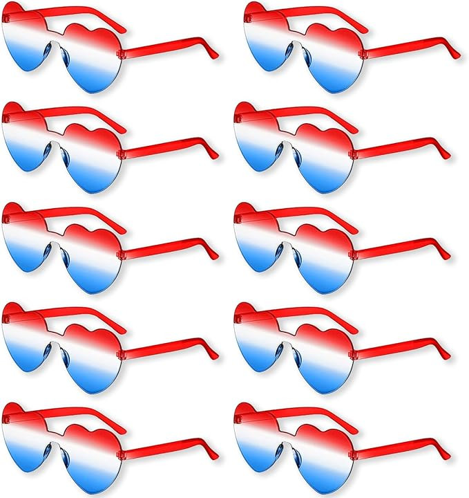 Veramz 10Pcs 4th of July Glasses Fourth of July Decorations Heart Shaped Sunglasses Rimless Fun P... | Amazon (US)
