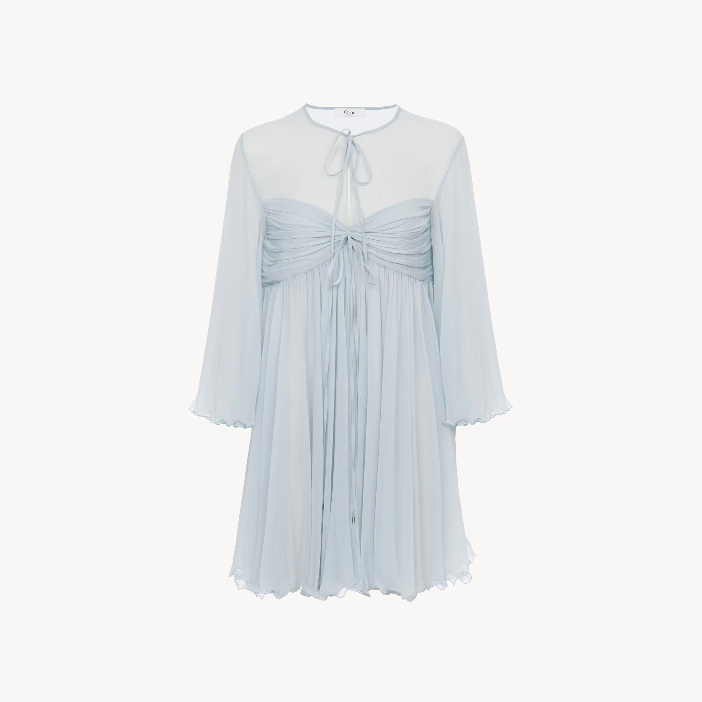 Chloé - Pleated mini dress in silk mousseline - Airy Grey - 34 - Silk | Chloe US
