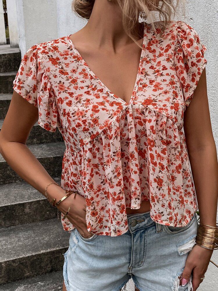 Ditsy Floral Peplum Blouse | SHEIN
