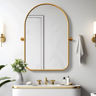 Iron Art Round Corner Arch-shaped Gold Color Rotatable Hardware Wall Mirror 91*61*4cm | Target