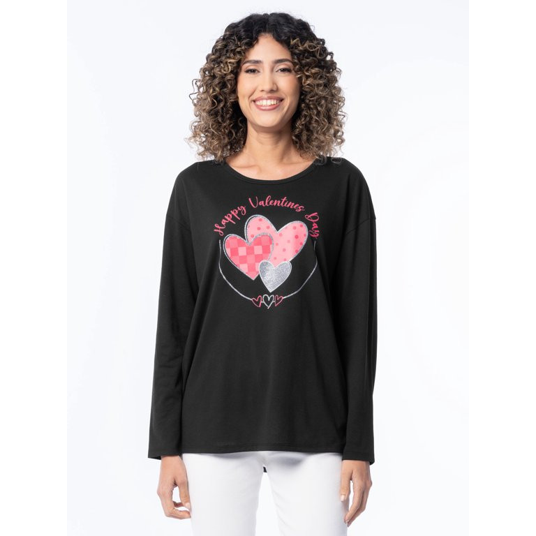 Valentine's Day Women’s Graphic Tee with Long Sleeves from Way To Celebrate, Sizes S to XXXL - ... | Walmart (US)