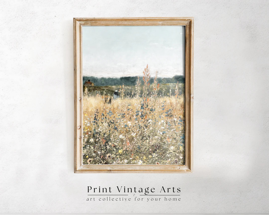 Printable Wildflower Country Field Oil Painting, Vintage Farm House, Printable Art Digital Downlo... | Etsy (US)