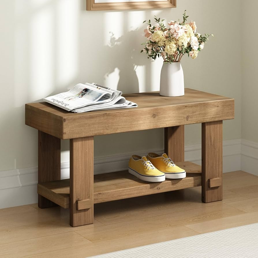 Solid Wood Bench, 31.5" Farmhouse Entryway Small Storage Benches, Narrow Bench Seat for Indoor, E... | Amazon (US)