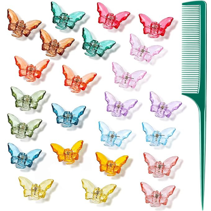 24 Pieces Clear Butterfly Hair Claw Clips 1.8 Inch with a Pointed Tail Comb Girls Colorful Hair C... | Amazon (US)