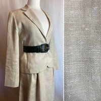 Vintage Linen Suit~ Blazer & Skirt Set~ Fitted Waist Pleated A Line Skirt~ Raw Color Beige Size 27 | Etsy (US)