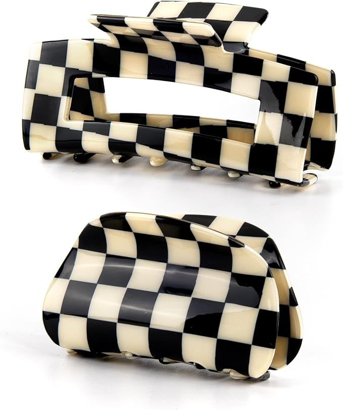 Framendino, 2 Pack Checker Hair Clips Vintage Black-White Checkered Hair Claws French Barrettes J... | Amazon (US)