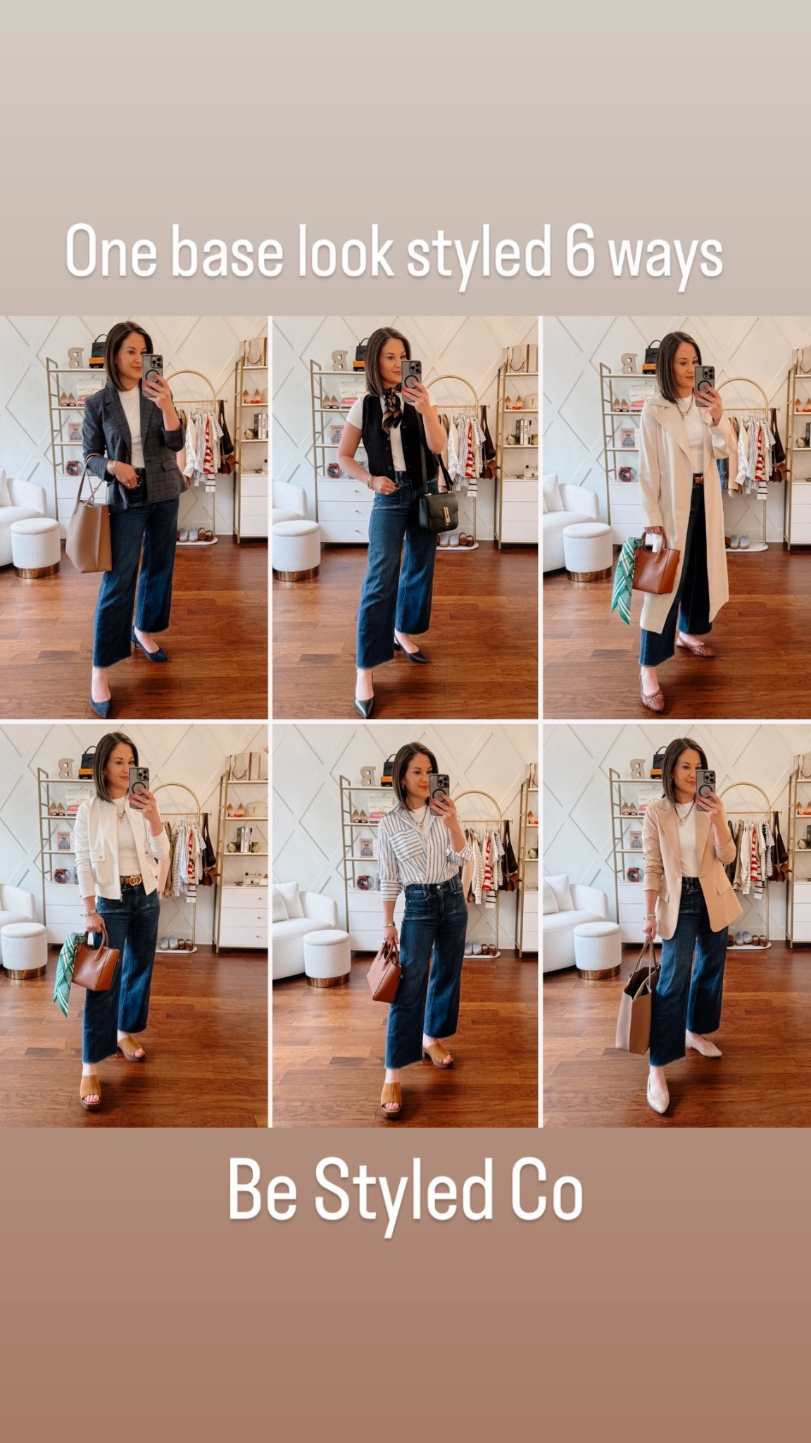 White tee and jeans styled 6 ways for spring! See other post for 6 more ways! Grab your favorite tee and jeans and let’s get dressed! Capsule wardrobe ideas - best basics - layering is key in the spring- petite friendly outfit ideas  

#LTKOver40 #LTKSeasonal #LTKStyleTip