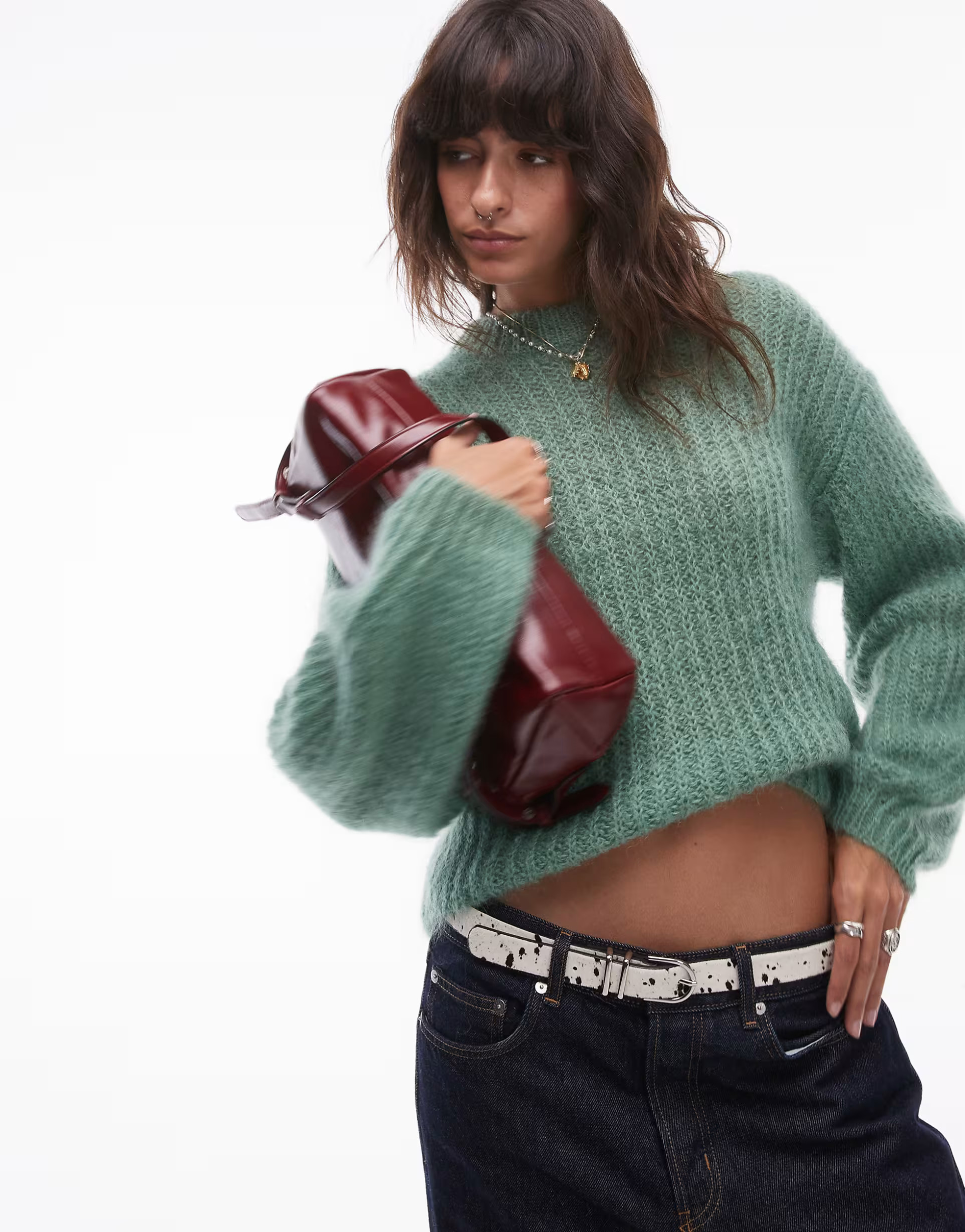 Topshop premium 70% mohair ribbed jumper in green | ASOS (Global)