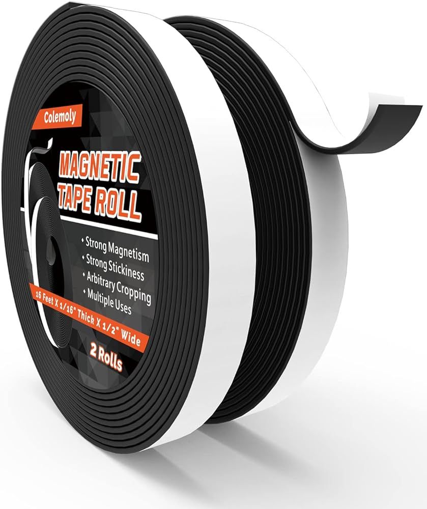 Magnetic Tape Roll 32ft 2 Rolls Flexible Magnet Strips with Strong Adhesive Backing (Each 16 Feet... | Amazon (US)