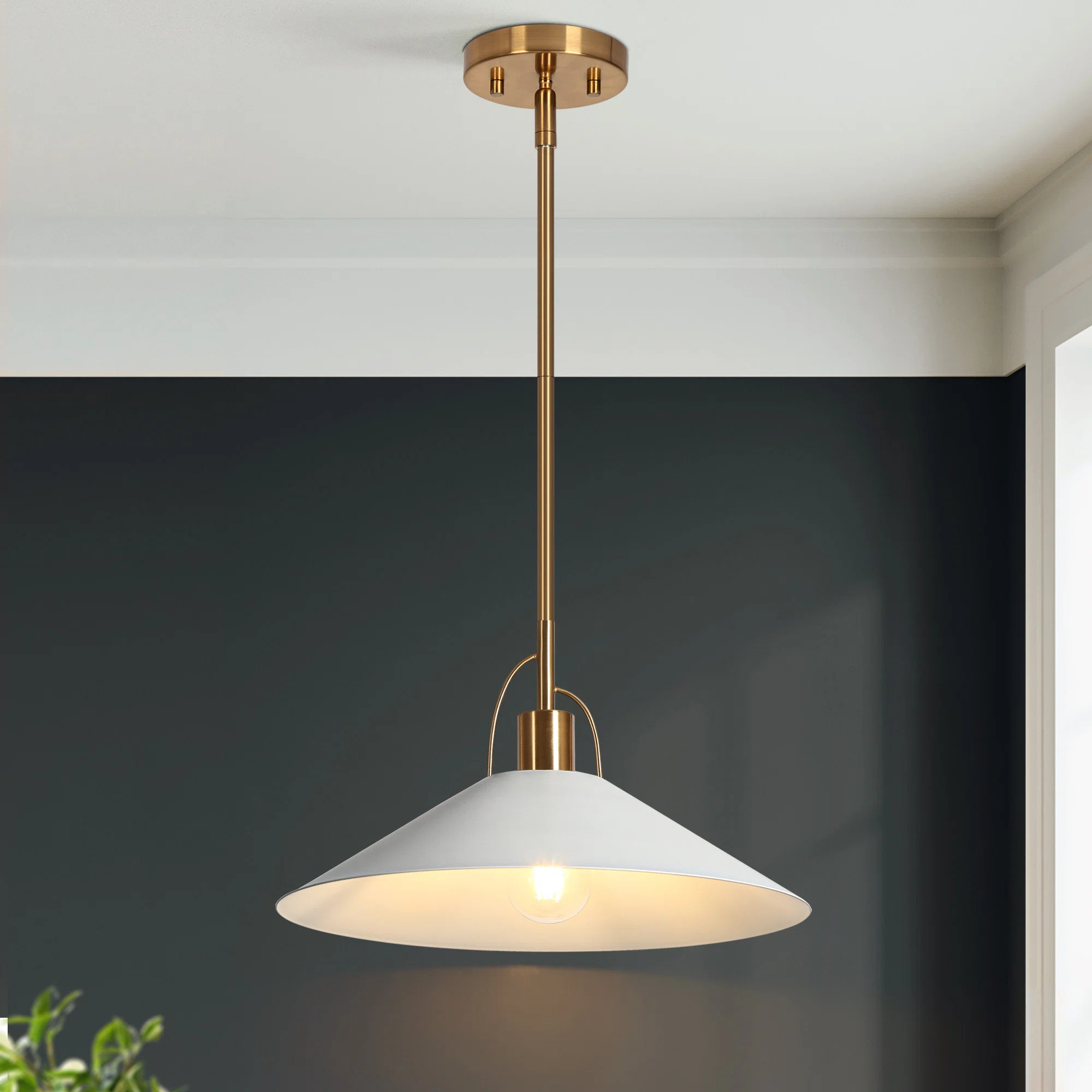 Tilda 1 - Light Electroplated Brass/White Cone Pendant | Wayfair North America