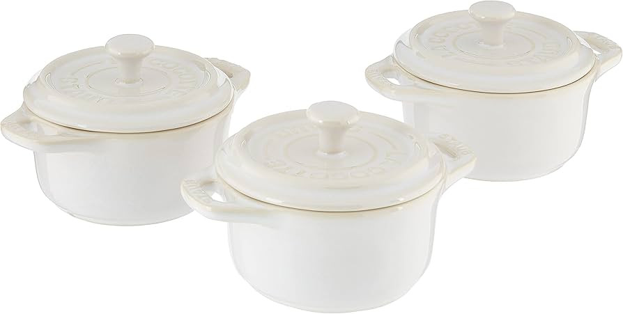 STAUB Ceramics Mini Round Cocotte Set, 3-piece, Rustic Ivory | Amazon (US)
