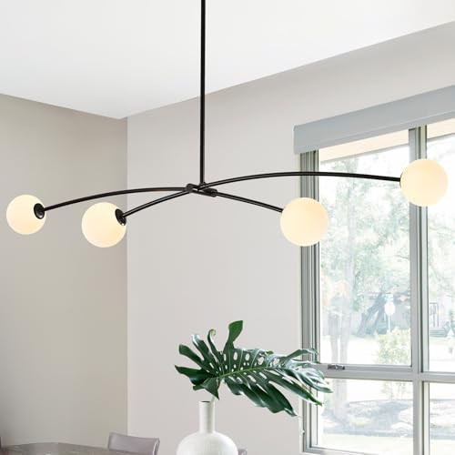 MERINEA Modern Black Sputnik Chandelier for Dining Room L51” Mid Century Milk Glass Globe Ceiling Pendant Lighting Fixture Contemporary 4 Lights for Kitchen Island Bar Bedroom Home Office | Amazon (US)