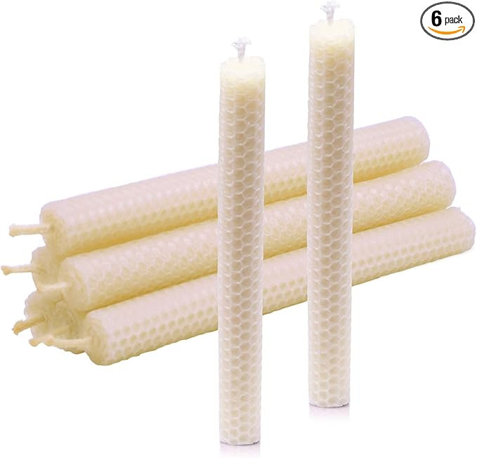 DEYBBY Natural Beeswax Taper Candles,8inch Dripless and Smokeless White Bee Wax,4Hour Burn Time F... | Amazon (US)