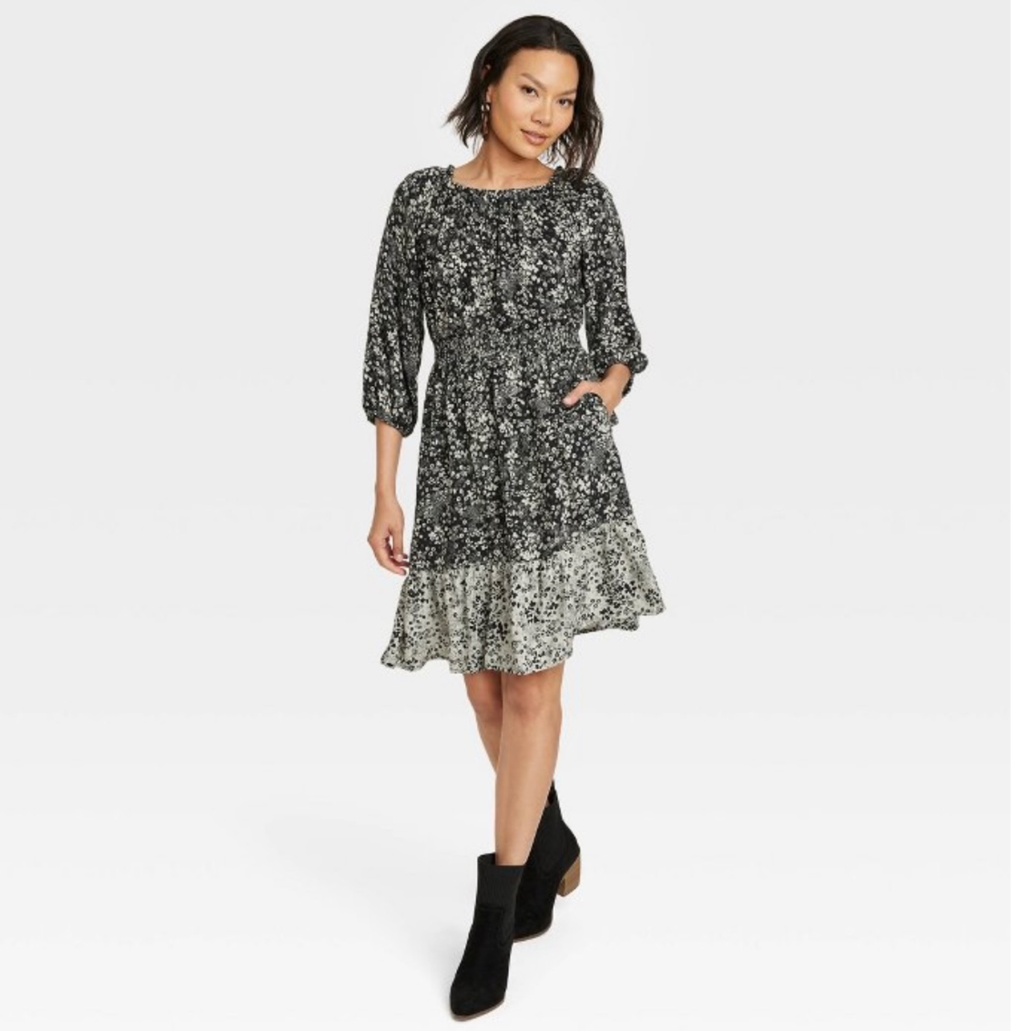 target black floral dress Target, black & white floral cotton casual dress, NEW, size 9, L: 67cm   DaisyChainClothing