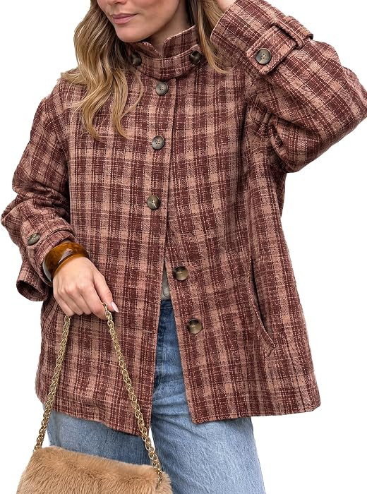 Tankaneo Womens Plaid Barn Jackets Button Down Vintage Flannel Outerwear | Amazon (US)