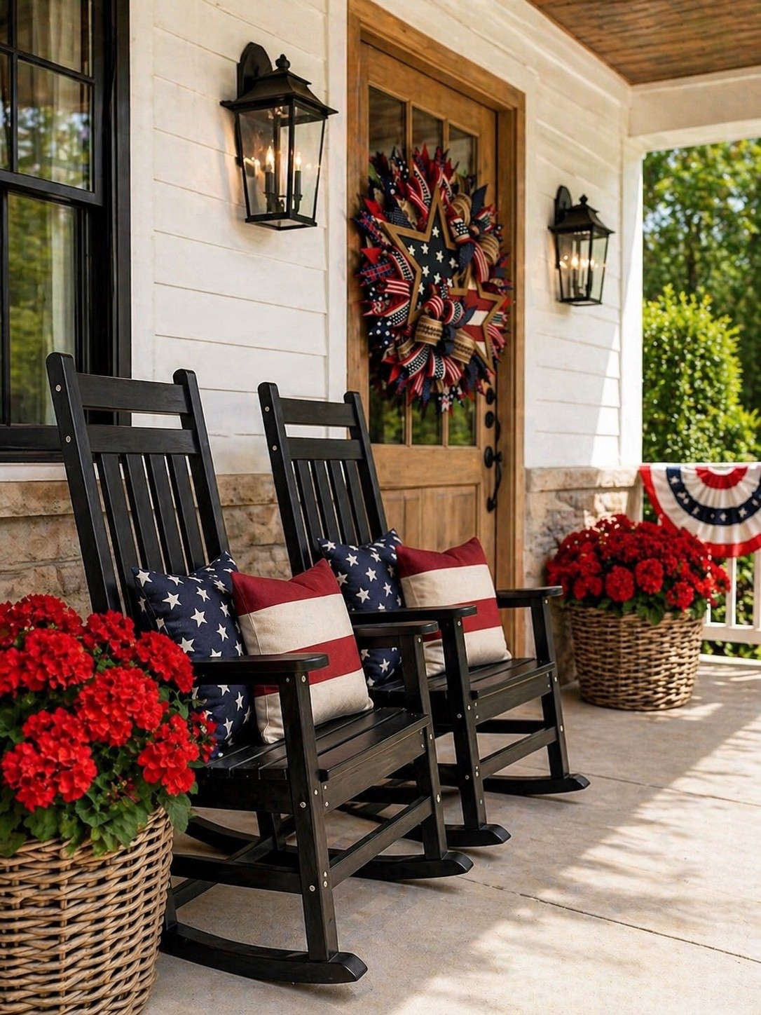 Amazon Patriotic Front Porch Rocking Chairs + Outdoor Decor Finds

Follow @farmtotablecreations on Instagram for more home styling ideas

Classic black rocking chairs paired with red, white, and blue pillows instantly create a welcoming porch for summer. The layered textures—from the woven planters to the bold wreath—bring in that collected, high-end feel while still keeping things simple and inviting. This is an easy way to refresh your entry for the season without overthinking it—just a few key pieces styled right.

#rockingchairs #outdoorpillows #frontporchdecor #outdoorlighting #planters

#LTKSeasonal #LTKSaleAlert #LTKHome