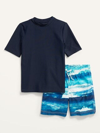 Short-Sleeve Rashguard & Swim Trunks Set for Boys | Old Navy (US)