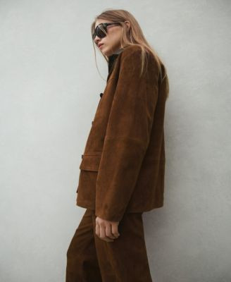 Mango Women's Straight Suede Blazer - Brown | Macy's