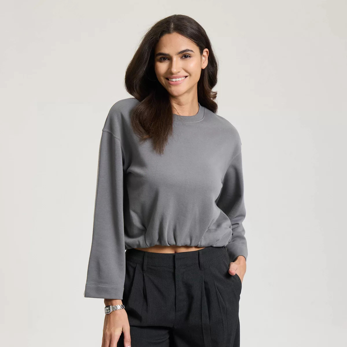 Women's Ballon Hem Sweatshirt - A New Day™ Gray | Target