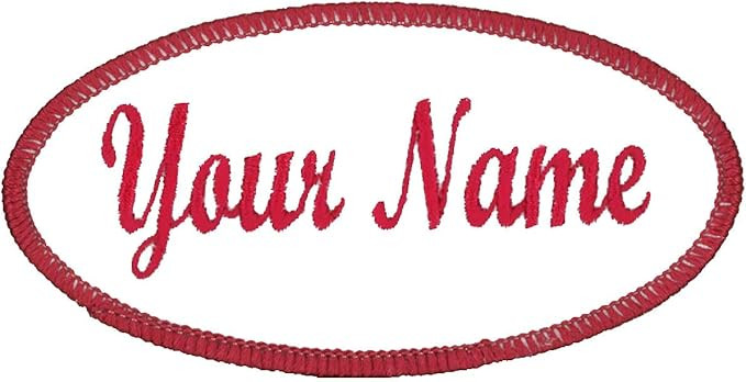 Oval Name Patch Uniform Work Shirt Custom Embroidery White with Red Border, Iron | Amazon (US)