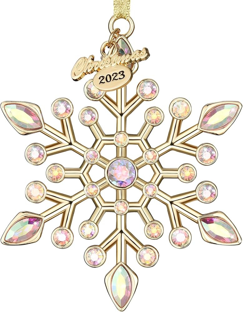 Venhoo Christmas Snowflake Ornaments 2023 Decorations Metallic Hanging Rhinestones Glitter Snow F... | Amazon (US)