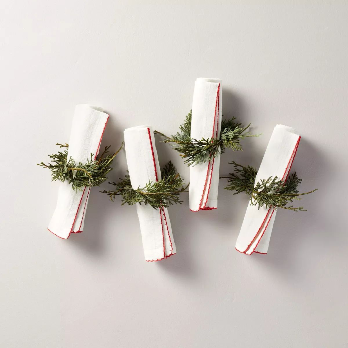 4pc Faux Cedar Sprig Christmas Napkin Ring Set - Hearth & Hand™ with Magnolia | Target