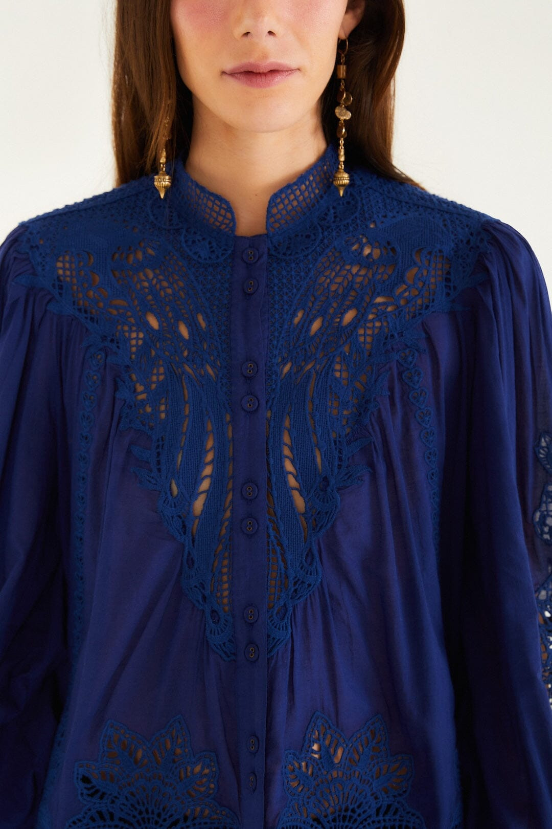 Navy Blue Guipure Blouse | FARM Rio | FarmRio (US)