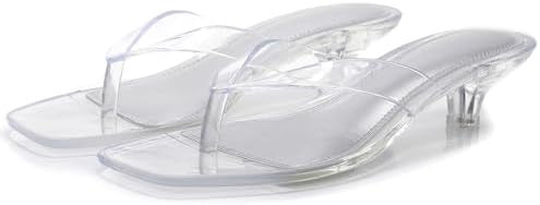 Womens Jelly Clear Low Heeled Thong Sandals Comfort Slip On Square Toe Transparent Kitten Heel Fl... | Amazon (US)