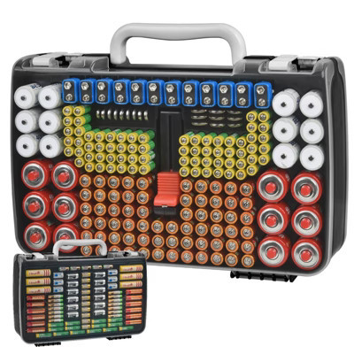 Etokfoks Double Layer Battery Organizer Storage Case with Tester Holds 269 pcs AA AAA AAAA 9V C D CR123A CR2 18650 14.17x10.23x3.34 in Black | Target