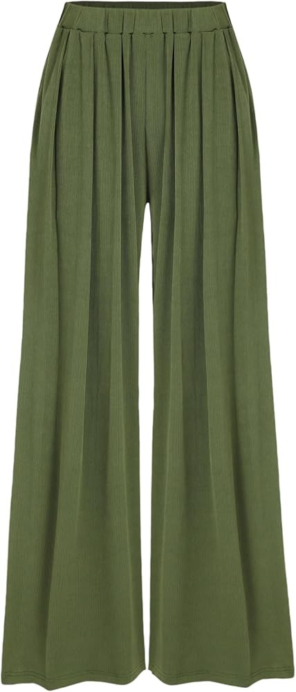 CIDER Wide Leg Palazzo Pants for Women with Pockets Elastic Business Causal Pants Women | Amazon (US)
