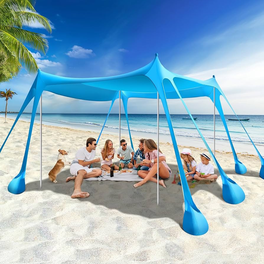 Rhino Valley Beach Tent, 10 x 10 FT Beach Shade UPF50+ Protection, Beach Canopy with 8 Sandbags 4... | Amazon (US)