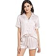 Serenedelicacy Women's Satin Pajama Set 2-Piece Sleepwear Loungewear Button Down Short Sleeve PJ ... | Amazon (US)