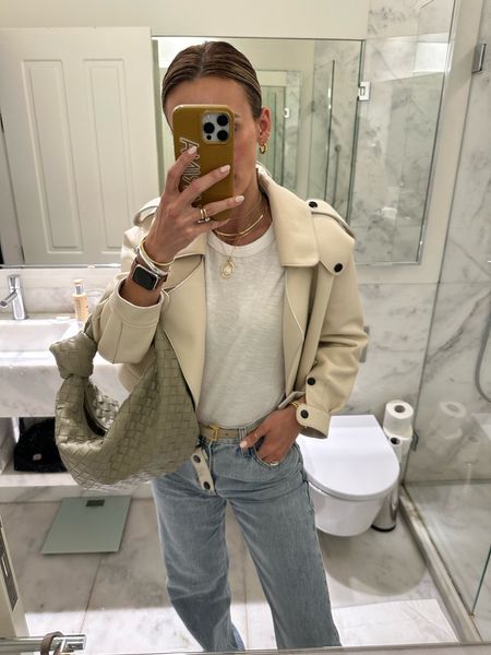 Dinner outfit was a comfy one to watch Fado in Portugal!
Levi’s jeans and a white tee with my favorite leather bomber jacket. Wearing size xs. Use code KARINA10 for a discount. 

#LTKitbag #LTKstyletip #LTKtravel