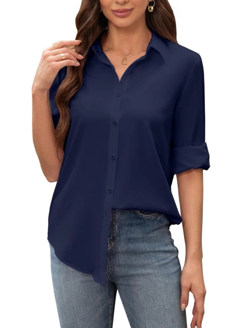 Siliteelon Women's Shirt Stain Resistant Wrinkle Free Long Sleeve Button Down Office Work Busines... | Walmart (US)