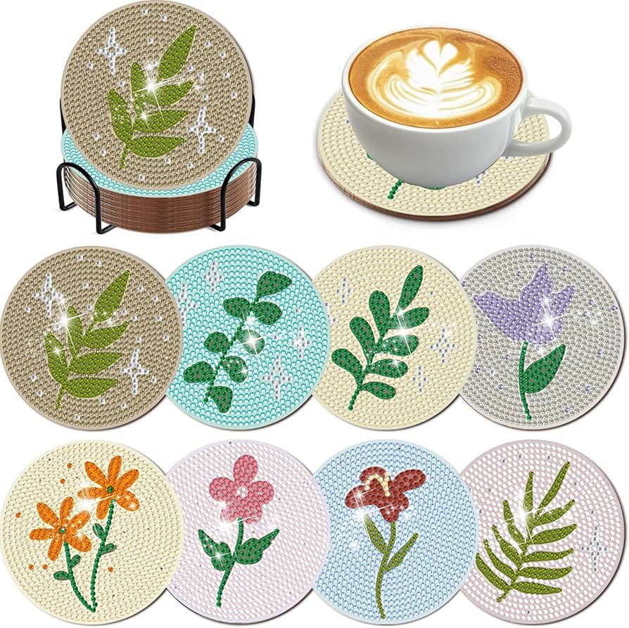 8 Pcs Diamond Art Coasters Kit with Holder, Diamond Art Kits for Adults Beginners Small Diamond P... | Amazon (US)