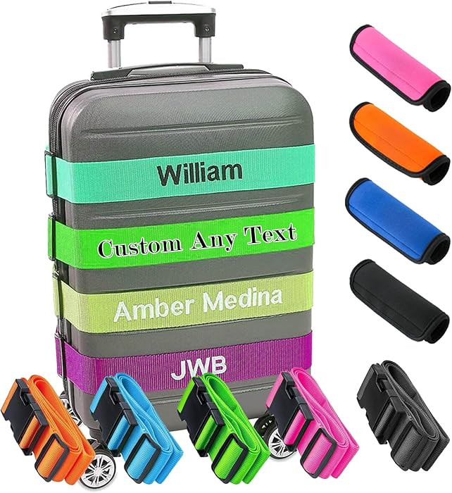 Personalized Luggage Straps, Custom Adjustable Suitcase Belt Embroidered with Name/Text, 2" W Tra... | Amazon (US)