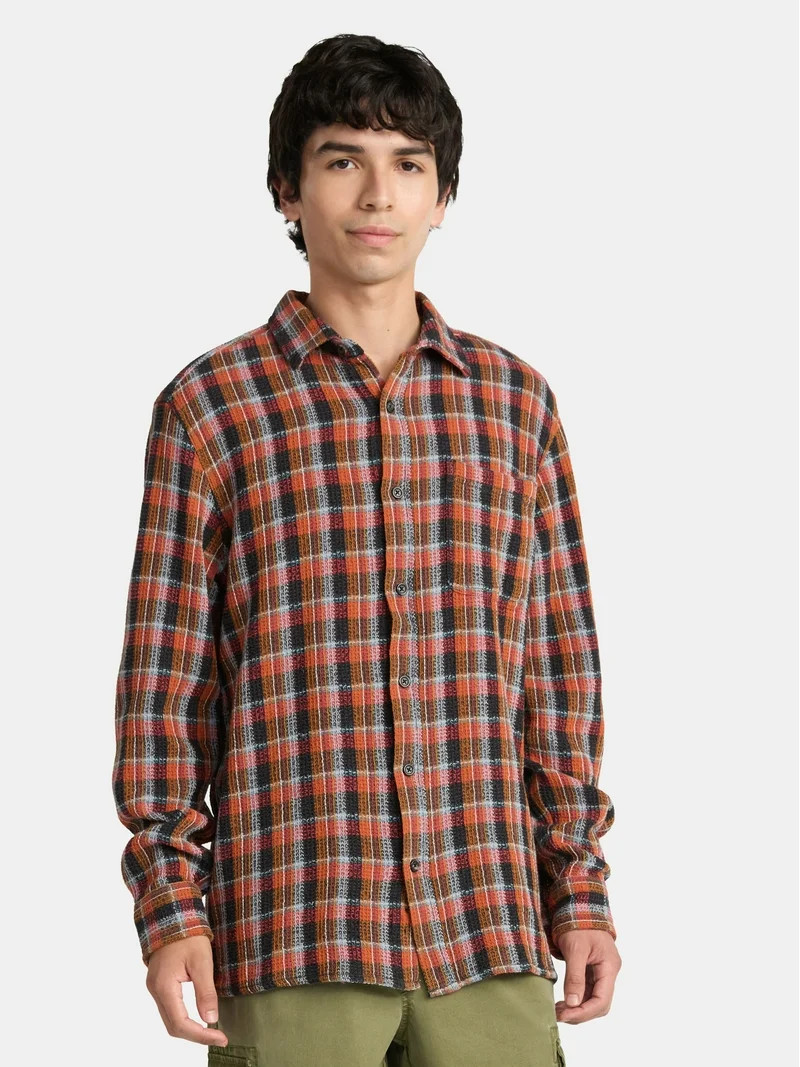 No Boundaries Men's & Big Men's Long Sleeve Textured Shirt , Sizes XS-5XL | Walmart (US)