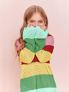 Girls Crochet Long Sleeve Swimsuit Cover Up Kids Fashion Hollow Out Swimwear Beach Dress 5-14 Yea... | Amazon (US)