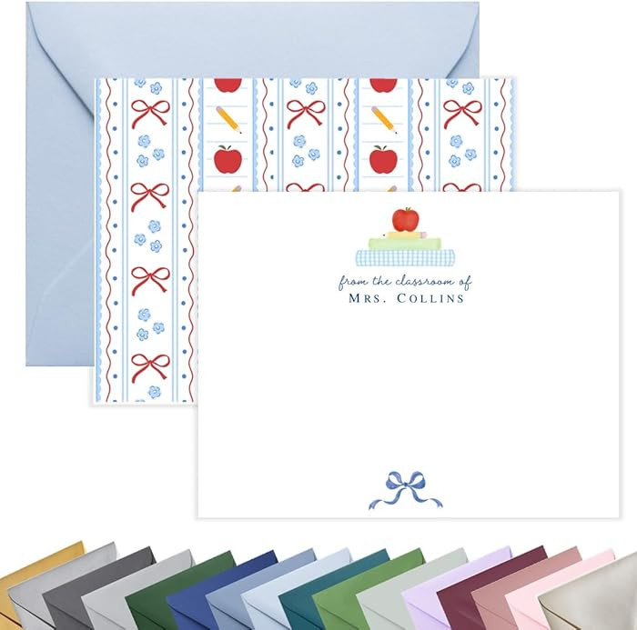 Personalized Teacher Stationery with Envelopes – Custom Teacher Note Cards – Apple Teacher Ap... | Amazon (US)