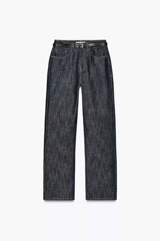 Z1975 HIGH-WAIST STRAIGHT SLIM FIT BELTED JEANS | Zara UK