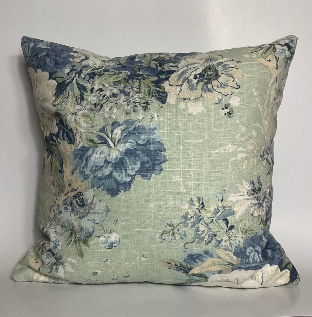 Waverly Ballad Bouquet Moonstone Fabric Blue White Floral Throw Pillow Cover With Invisible Zippe... | Etsy (US)