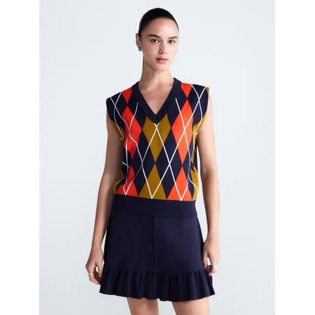Free Assembly Women s Argyle V-Neck Sweater Vest  Sizes XS-XXL | Walmart (US)