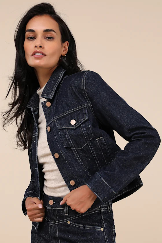 Over the Moon Dark Wash Cropped Denim Jacket | Lulus